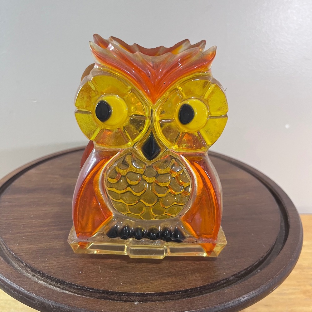 Vtg Owl Napkin Holder Amber Orange Acrylic Resin Retro Mid Century Modern Kitsch
